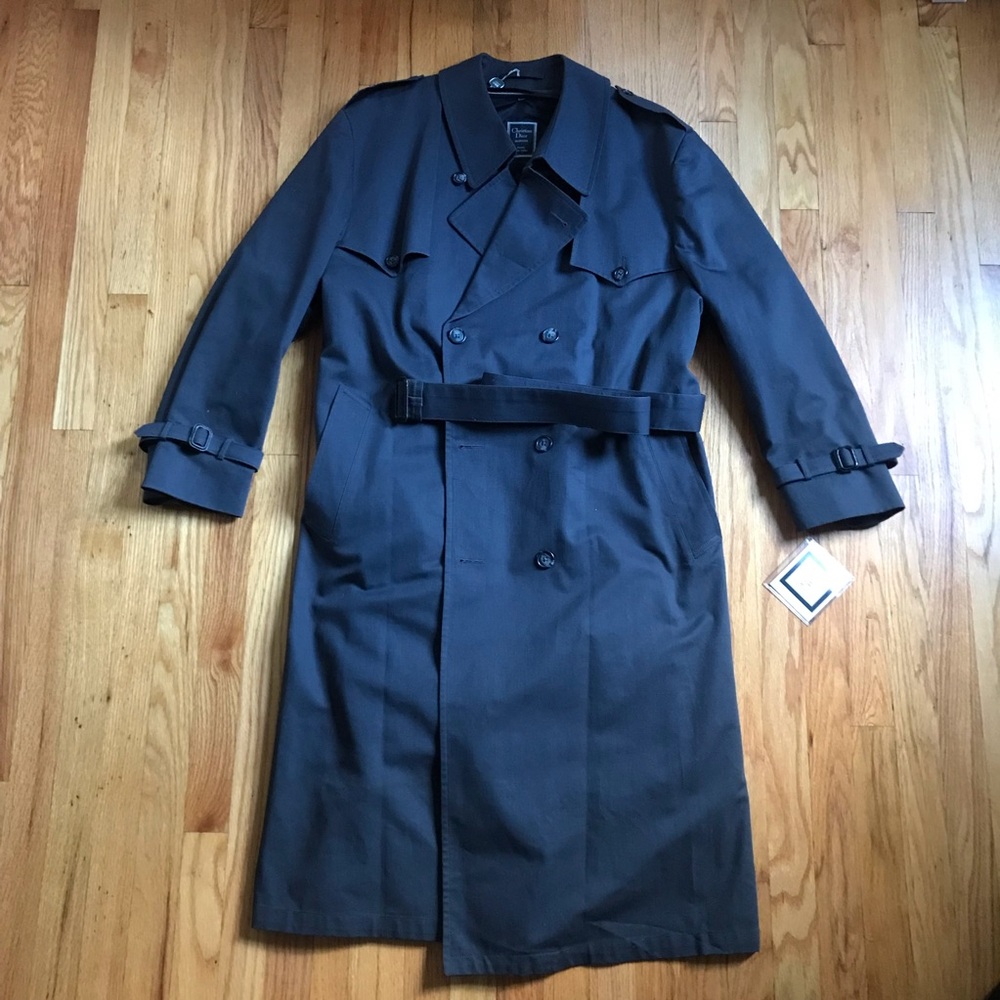 Dior Original Men's Double-Breasted Trench Coat Lined Charcoal Gray 44R